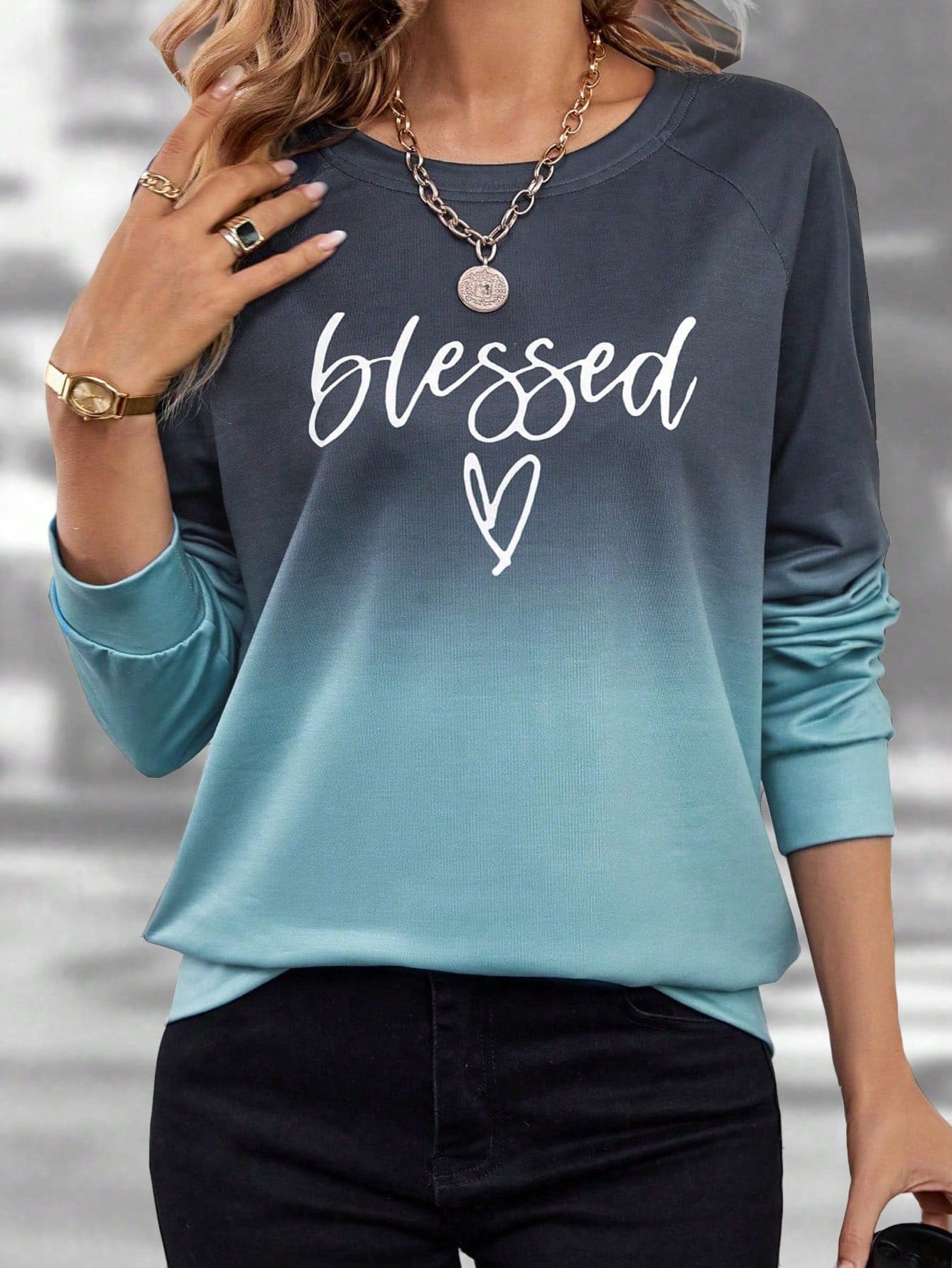 Letter Graphic Ombre Raglan Sleeve Sweatshirt