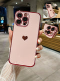 Pink 1pc Tpu Phone Case With Electroplated Heart Design And Lens Protection Compatible With Samsung And Apple Models, Side Electroplating And Matte Effect Can Vary With Different Lighting Kawaii