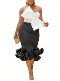 Big Bow Front Tube Top & Ruffle Hem Skirt