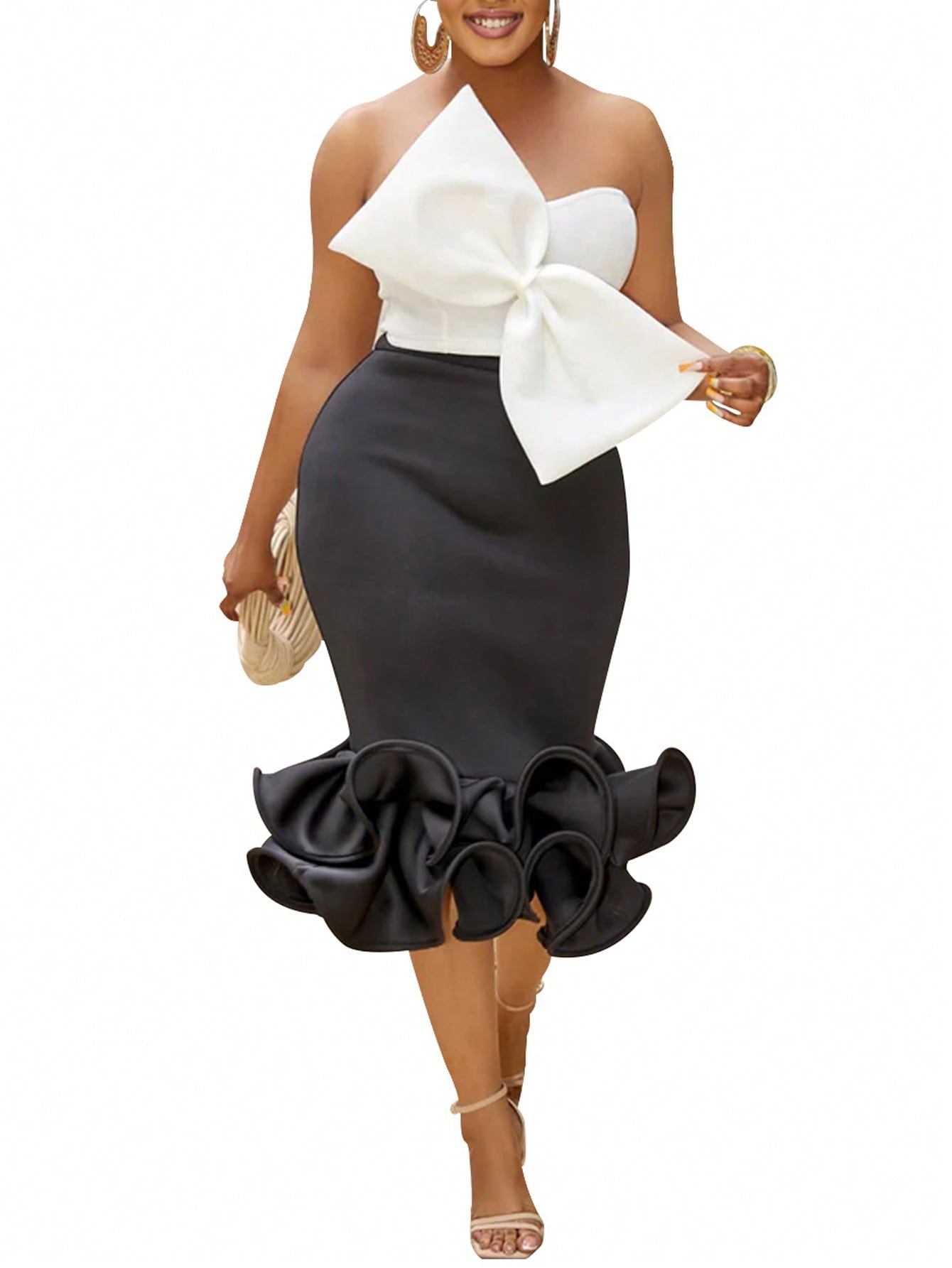 Big Bow Front Tube Top & Ruffle Hem Skirt