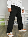 Tween Boys' Relaxed Fit Straight Leg Pants With Slanted Pockets And Flap Pockets