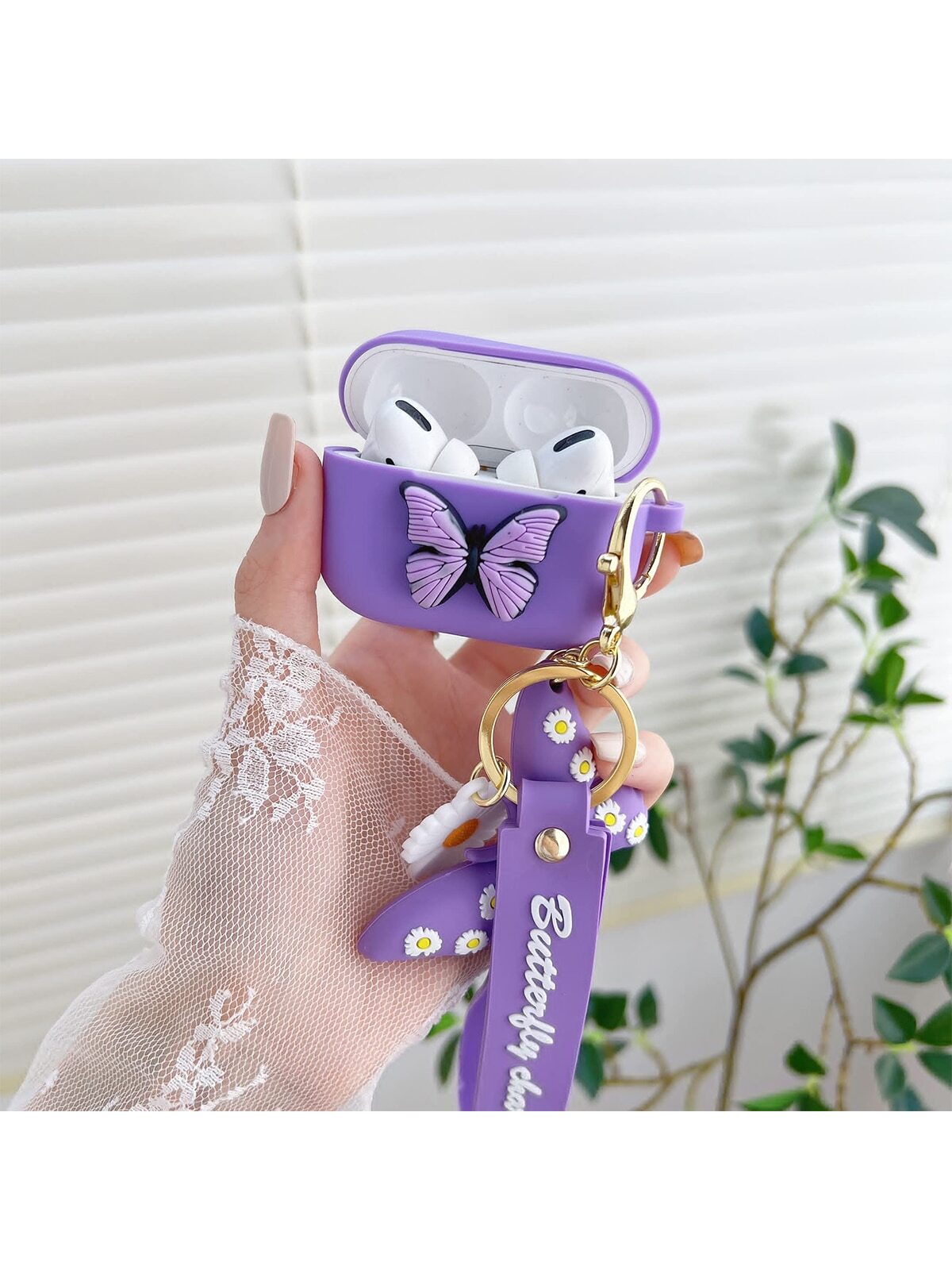 Cute Cartoon Butterfly Design Silicone Airpods Protective Cover With Keychain For AirPods1/2 AirPods Pro