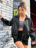 Drop Shoulder Zipper Patent Black Jacket