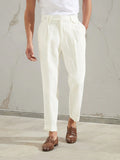 Men Fold Pleated Detail Slant Pocket Suit Pants
