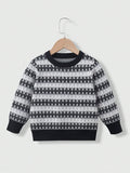 Young Boy Geo Pattern Contrast Trim Sweater