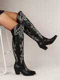Fashionable Square-Toed Thick Heeled Western Style Embroidery Boots, Cowboy Boots For Women