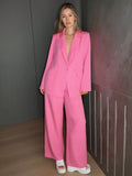 Solid Lapel Neck Blazer & Wide Leg Pants