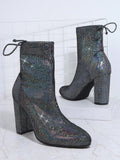 Glitter Knot Back Chunky Boots