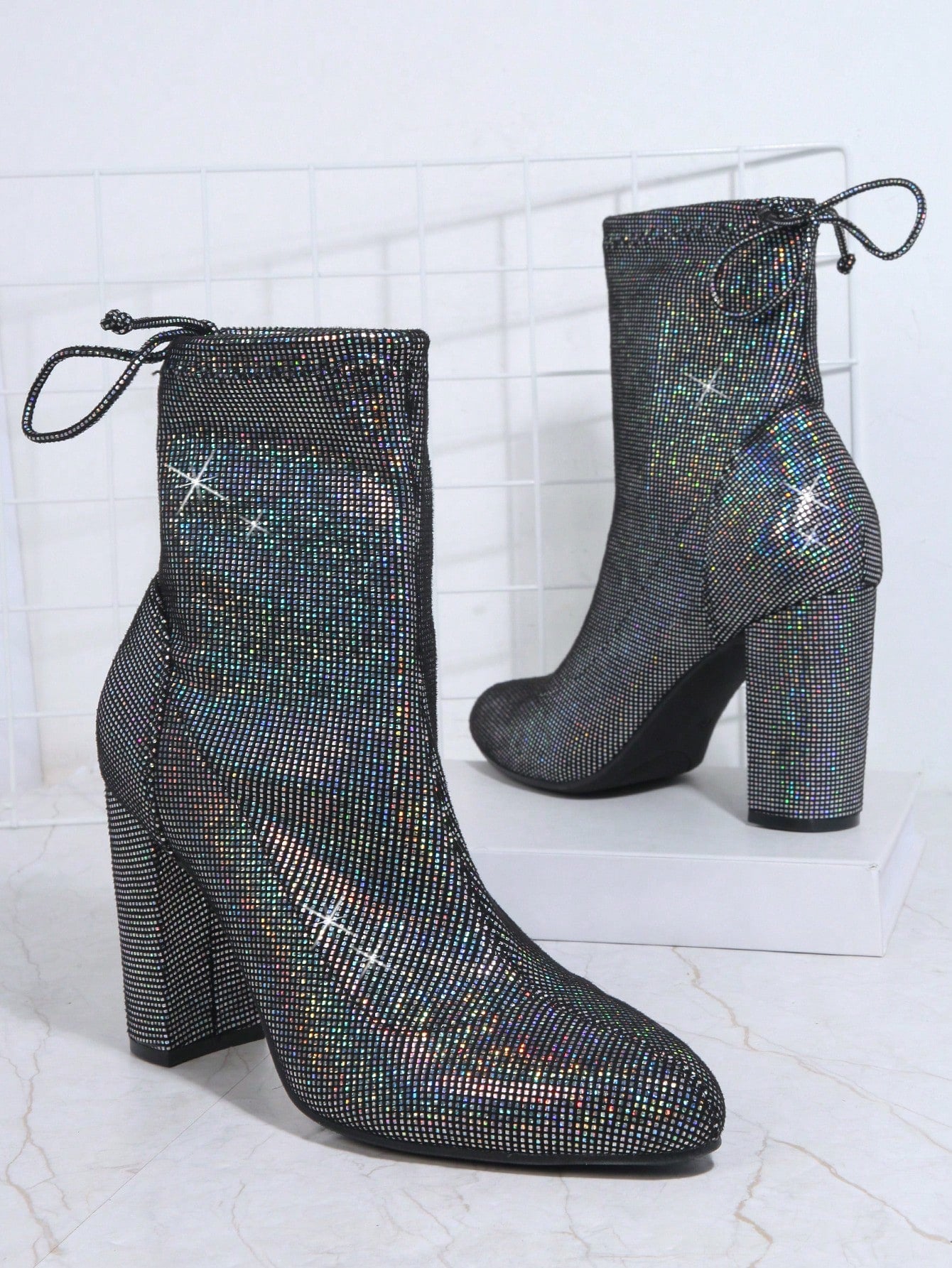 Glitter Knot Back Chunky Boots