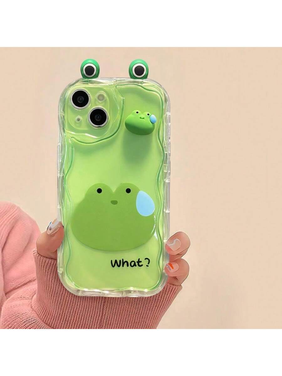 Funny 1pc 3d Cartoon Frog Design Resin Sticker Transparent Tpu Soft Phone Case Comptible With IPhone Kawaii