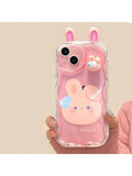Pink Funny 1pc 3d Cartoon Resin Bunny Clear Tpu Soft Phone Case Comptible With IPhone