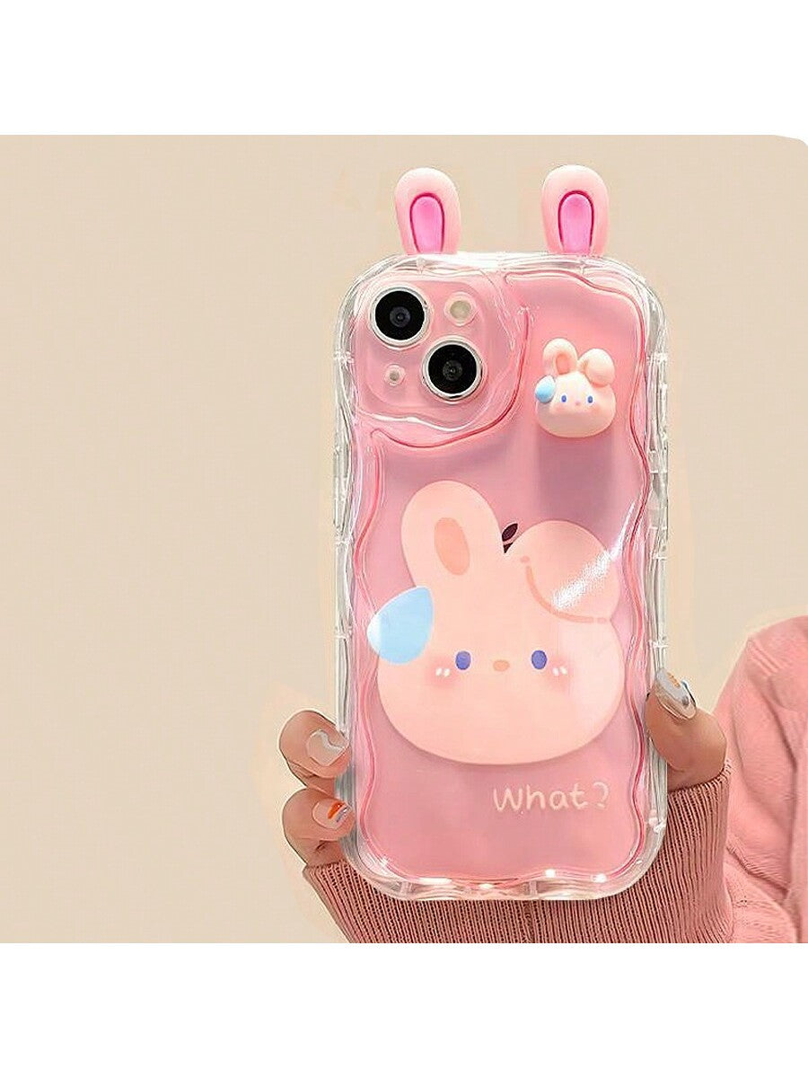 Pink Funny 1pc 3d Cartoon Resin Bunny Clear Tpu Soft Phone Case Comptible With IPhone