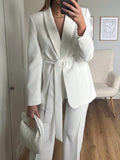 Solid Belted Shawl Collar Blazer