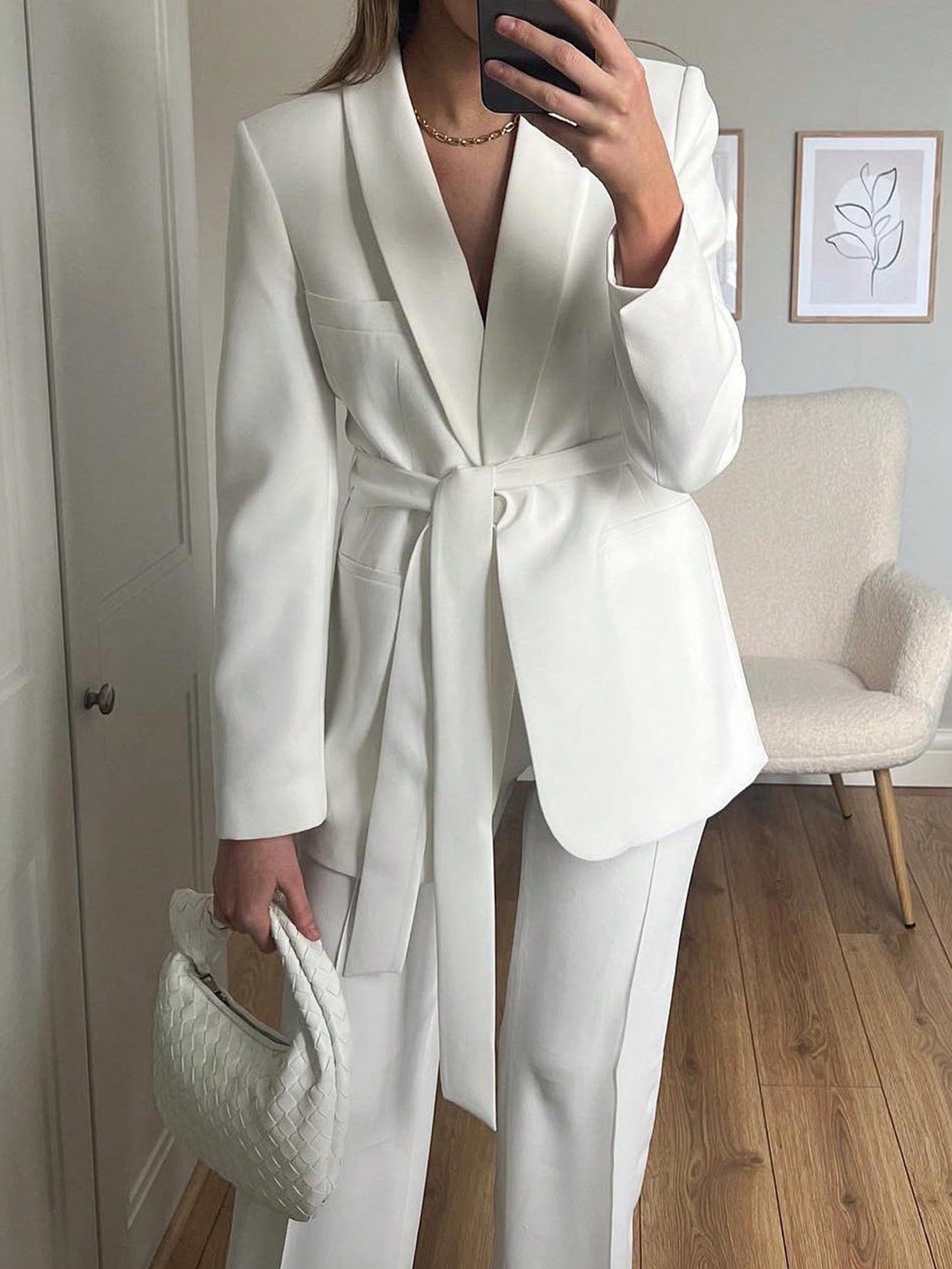 Solid Belted Shawl Collar Blazer