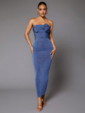 Solid 3d Rose Tube Top & Bodycon Skirt