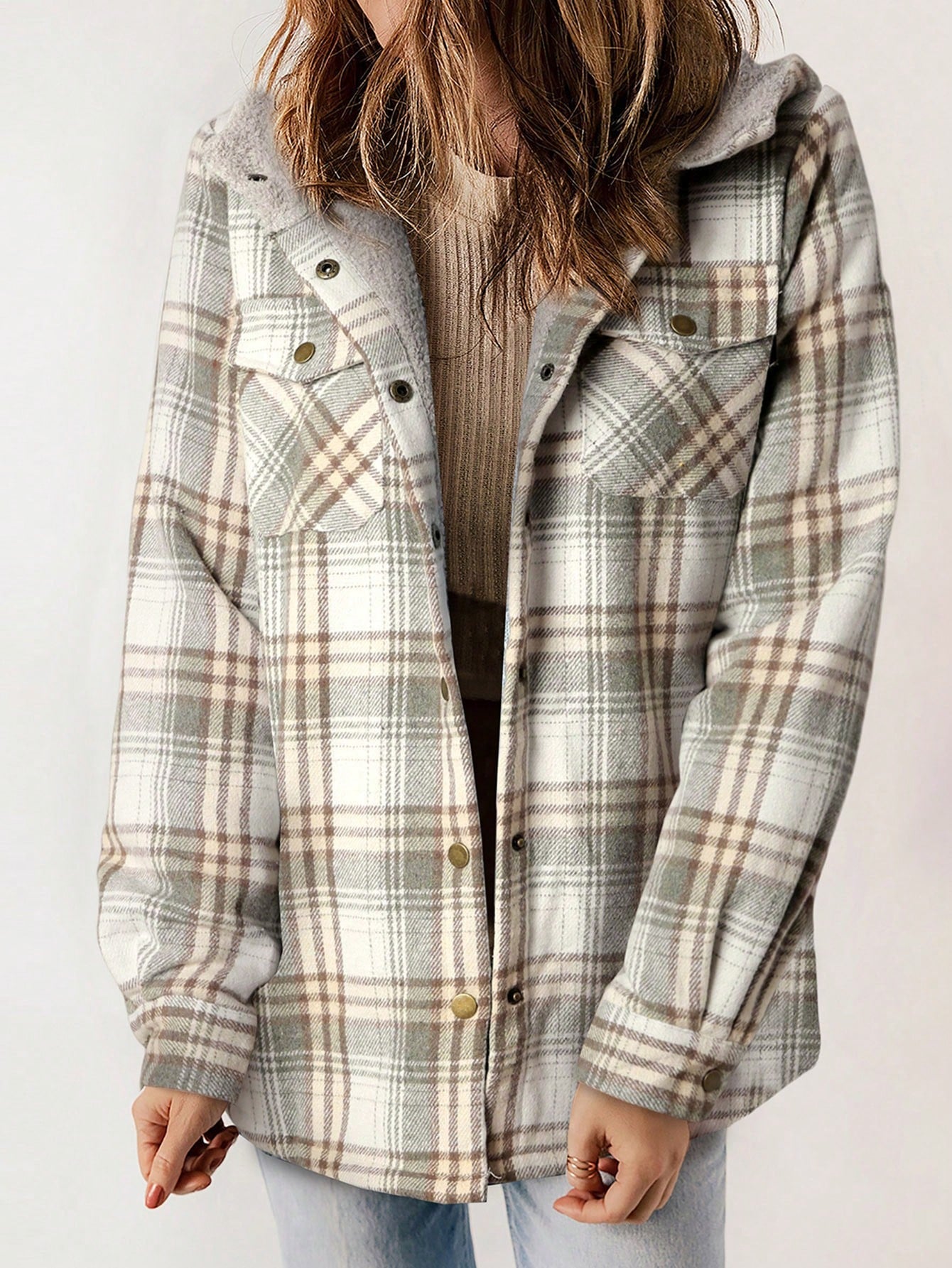 Plaid Print Flap Pocket Hooded Coat