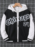Tween Boy Letter Graphic Two Tone Varsity Jacket Without Hoodie