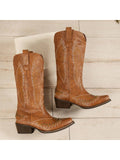 Women's Fashionable Retro Embroidery & Studs Decor Thick Heeled Pointed Toe Western Cowboy Boots