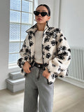 Floral Print Drop Shoulder Teddy Jacket