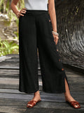 Button Detail Split Hem Wide Leg Pants