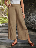 Button Detail Split Hem Wide Leg Pants