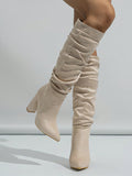 Ladies' Pointed Toe Wrinkled Chunky High Heel Slip-on Fashion Boots
