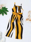 Young Girl Striped Print Belted Cami Jumpsuit