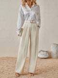 Solid Slant Pocket Wide Leg Suit Pants