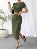 Solid Crop Tee & Split Thigh Skirt