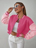 Drop Shoulder Two Tone Crop Varsity Jacket