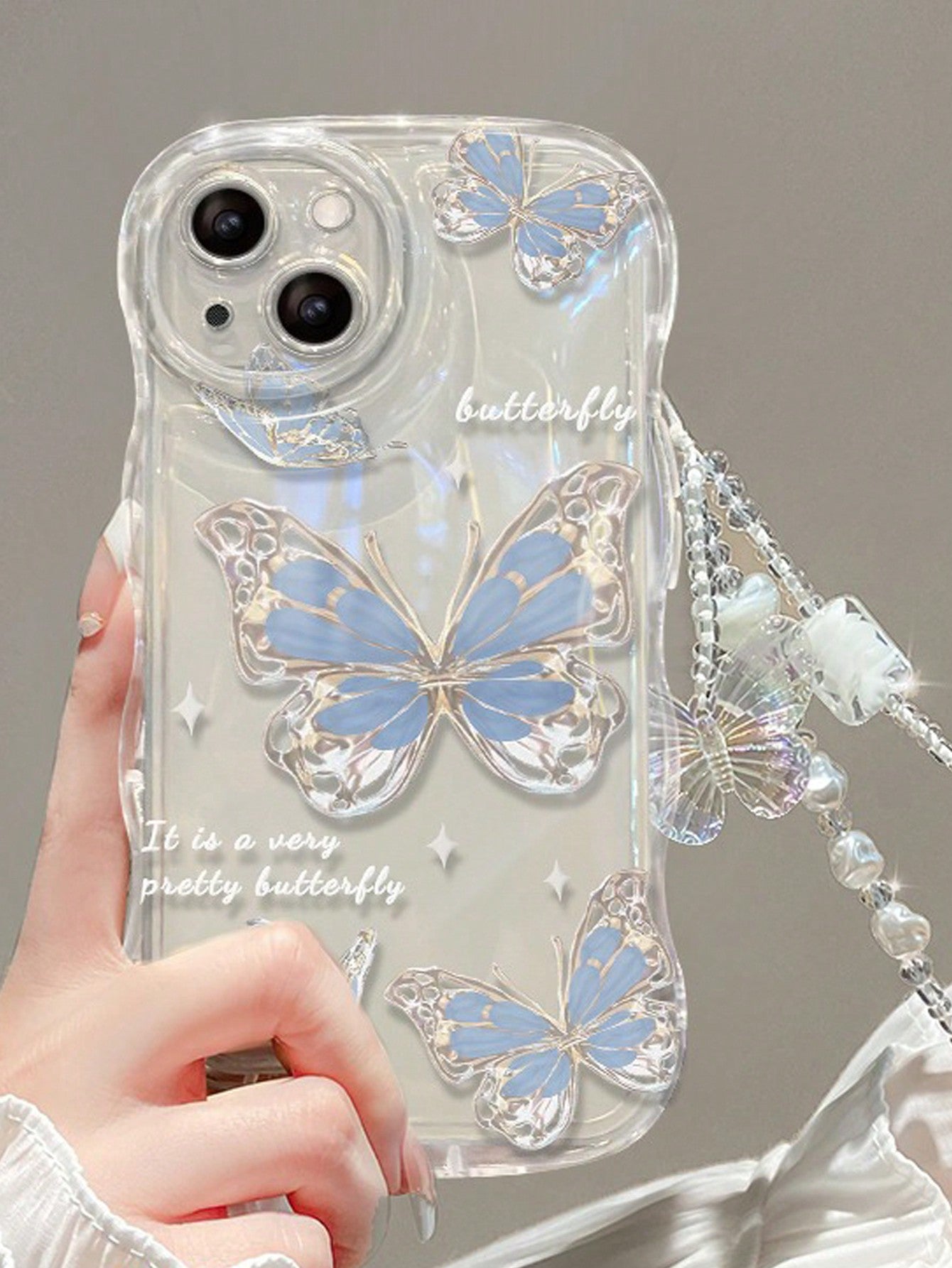 With Phone Charm 1pc Pink Transparent Teddy Bear + Gradient Glitter Card + Dreamy Pink Silicon Bracelet Phone Case Compatible With Iphone Kawaii