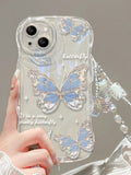 With Phone Charm Summer 1pc Butterfly Charm Bracelet + Blue Shockproof Tpu Phone Case Compatible With IPhone 15/15Pro/15Plus/15Promax