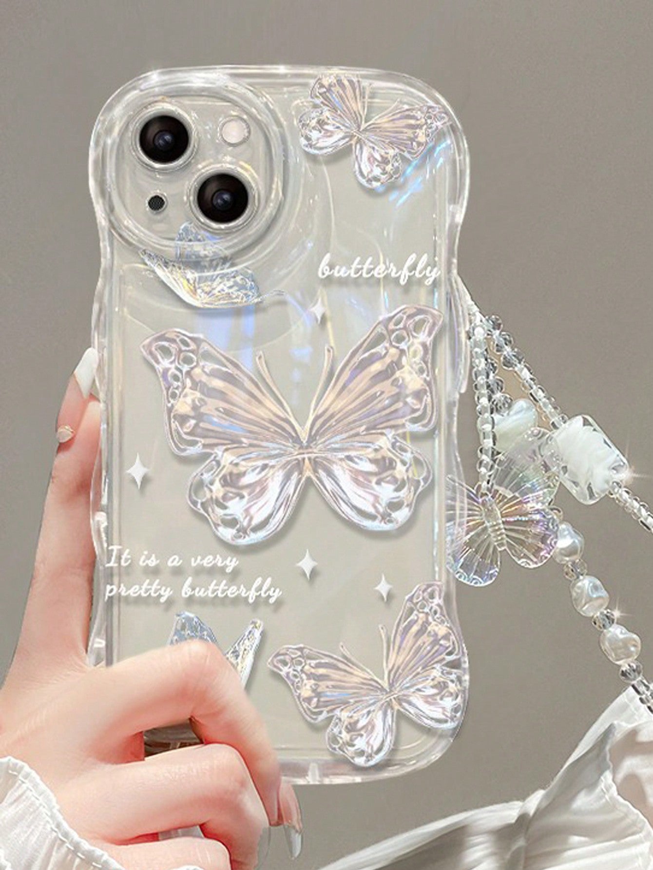With Phone Charm Summer 1pc Butterfly Charm Bracelet + Blue Shockproof Tpu Phone Case Compatible With IPhone 15/15Pro/15Plus/15Promax