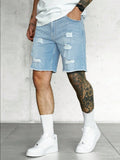 Men Ripped Frayed Raw Hem Denim Shorts