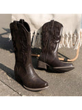 Women's Fashionable Vintage Autumn Western Knight Boots With Embroidery Cowboy Boots