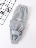 Tween Boy Casual Letter Printed Knitted Sweatpants, Thermal Lined, Autumn/Winter