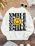 Teen Girl Letter & Cartoon Face Print Drop Shoulder Sweatshirt