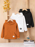 Young Boy 3pcs Letter Patched Kangaroo Pocket Hoodie