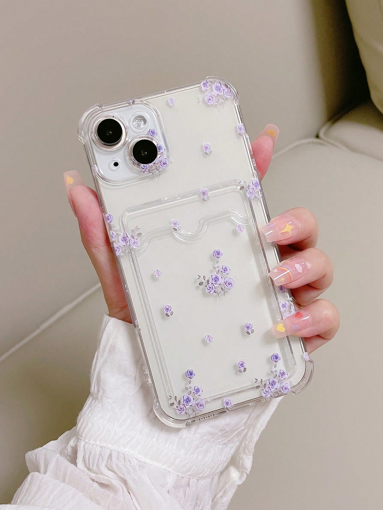 Flower Pattern Painted Card Slot Anti-fall Phone Case With Corner Protection