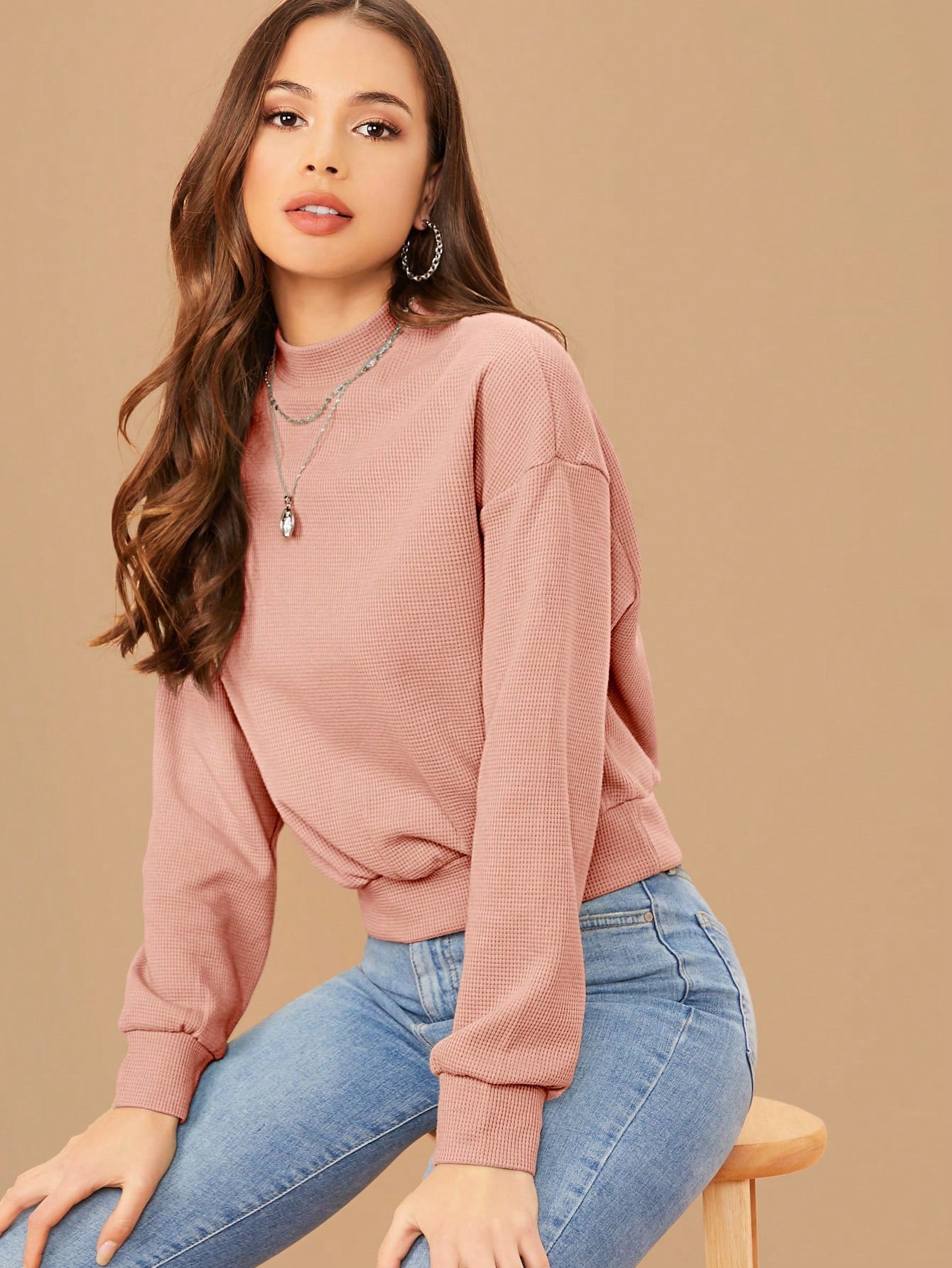 Mock-neck Drop Shoulder Pullover