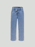 Young Girl Asymmetrical Waist Wide Leg Jeans