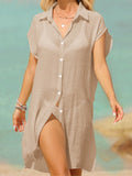 Swim Vcay Summer Beach Split Hem Button Front Kimono Without Bikini