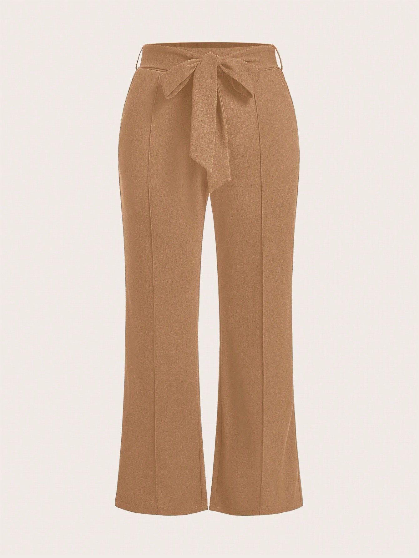 Plus Summer Women Solid Belted Flare Summer Leg Pants