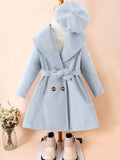 Young Girl Double Breasted Belted Overcoat & Hat Without Sweater