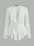 Waterfall Collar Ruffle Hem Blazer