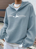 Letter Embroidery Drop Shoulder Quarter Zip Fleece Hoodie Without Tee