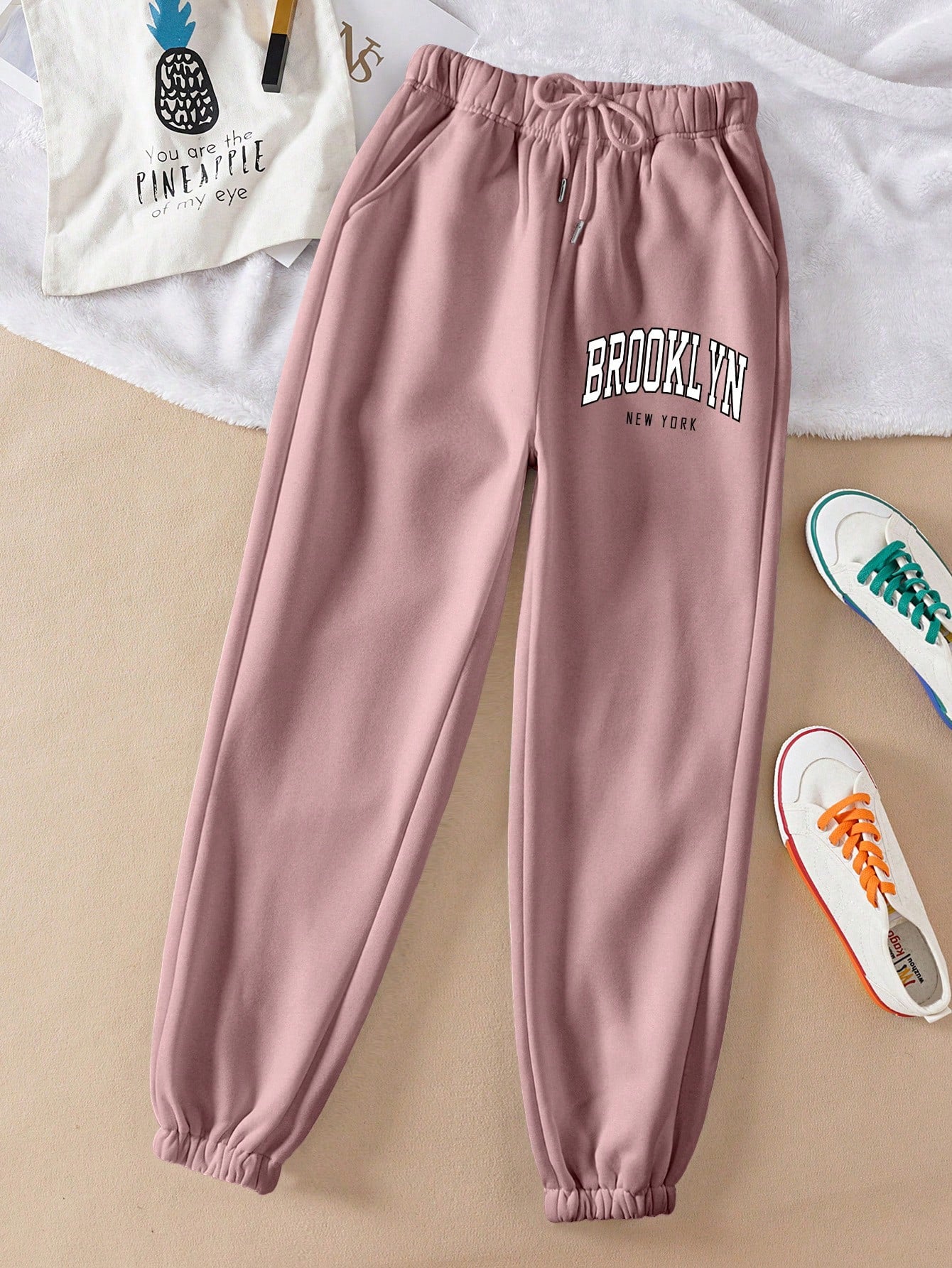 Qutie Letter Graphic Drawstring Waist Sweatpants