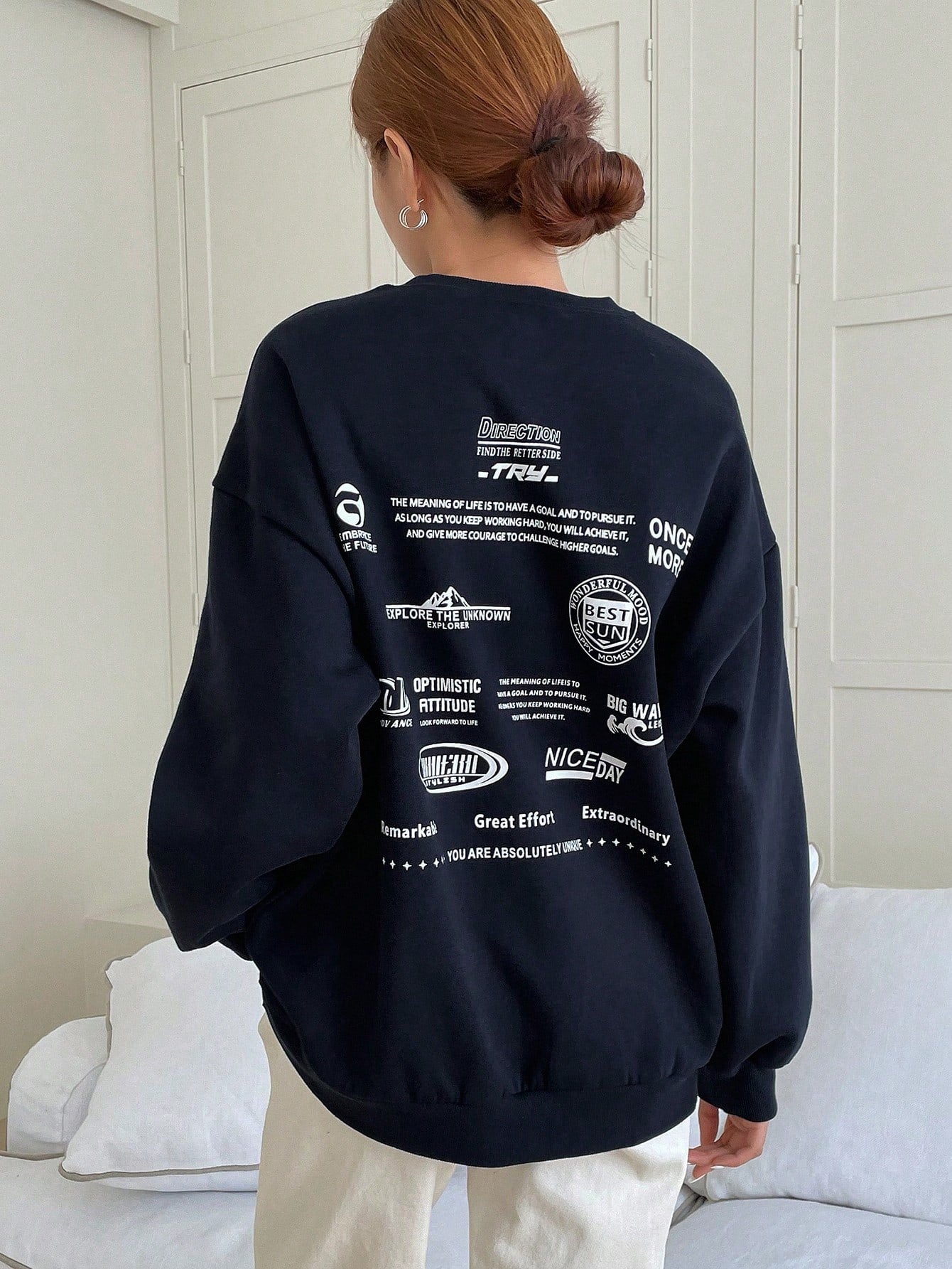 Slogan Graphic Drop Shoulder Sweatshirt
