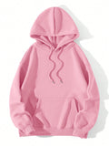 Solid Kangaroo Pocket Drawstring Thermal Lined Hoodie