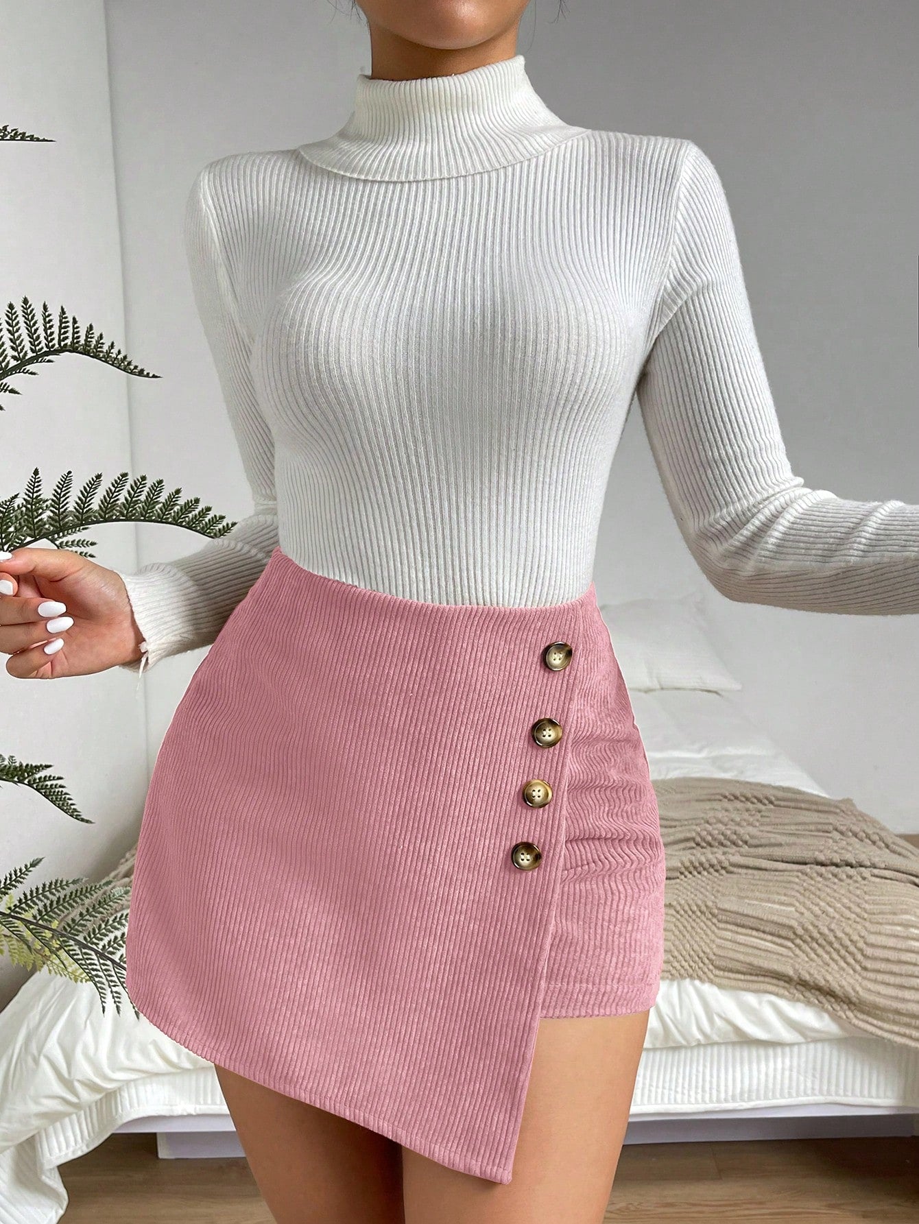 Button Detail Wrap Skort